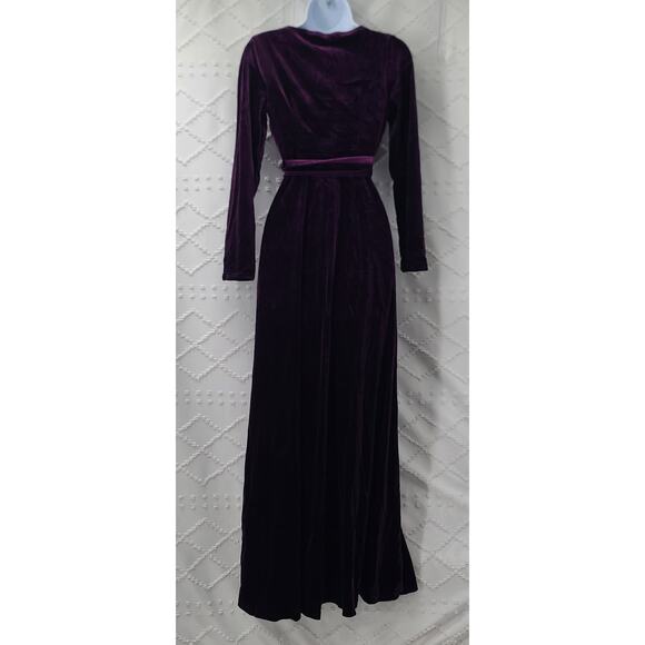 Velvet Maxi wrap Prom Bridesmaid dress Purple Witchy vibes High slit Formal - Picture 4 of 13